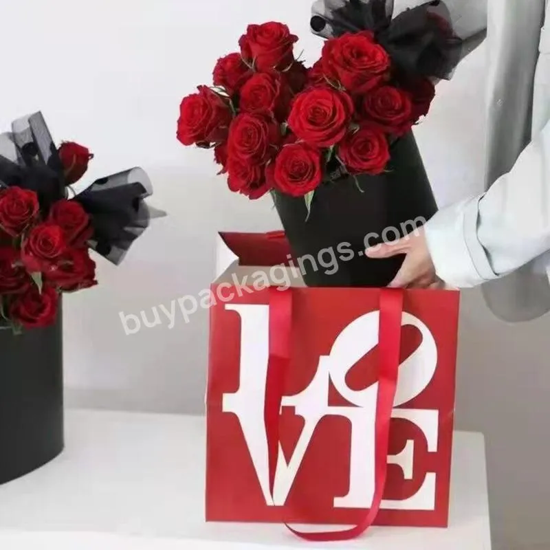 Hot Sale Custom Paper Bag With Your Own Logo Bouquet Packaging Bag Rose Boxes Flower Packaging