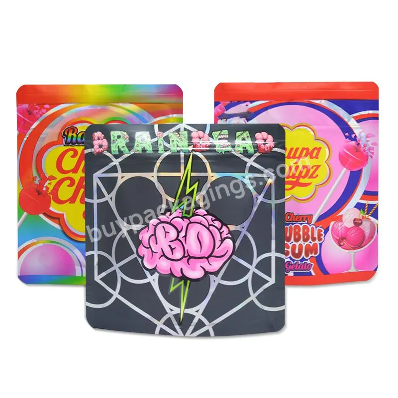 Hot Sale Custom Printed Matte Golss Soft Touch Holographic Plastic Smell Proof 3.5 7g 1oz Zipper Mylar Bags Stand Up Packaging