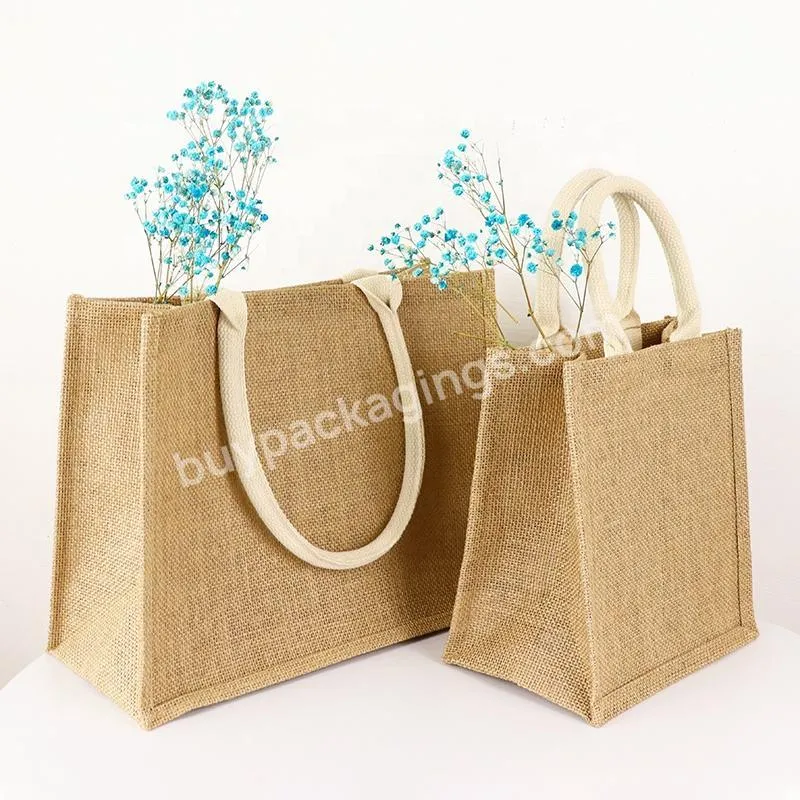 Hot Sale Durable Reusable Custom Tote With Polyester Lining Inside Jute Bag For Grocery Shopping