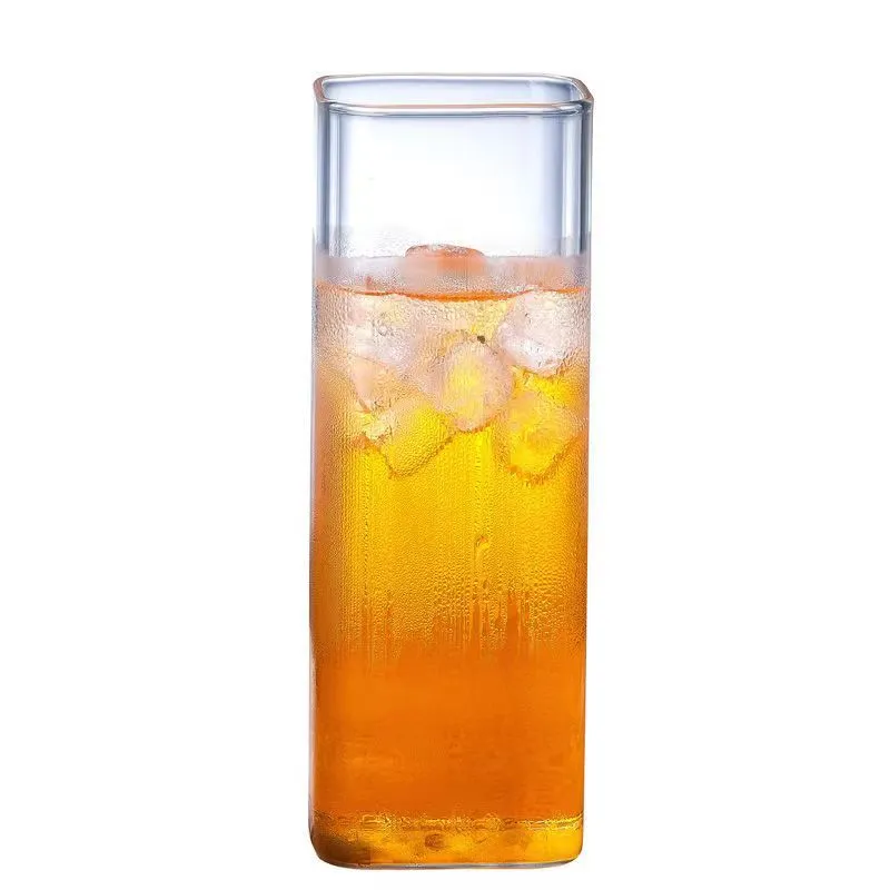 Hot Sale High Borosilicate Glass 200ml 400ml 500ml Square Shaped Clear Glass Cups For Beverage