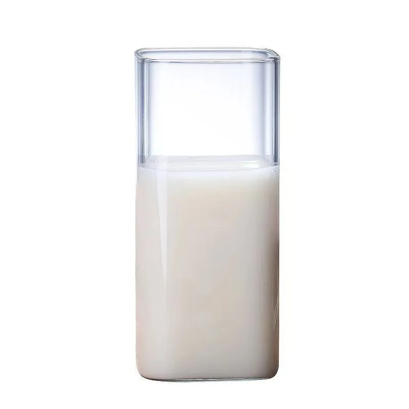 Hot Sale High Borosilicate Glass 200ml 400ml 500ml Square Shaped Clear Glass Cups For Beverage