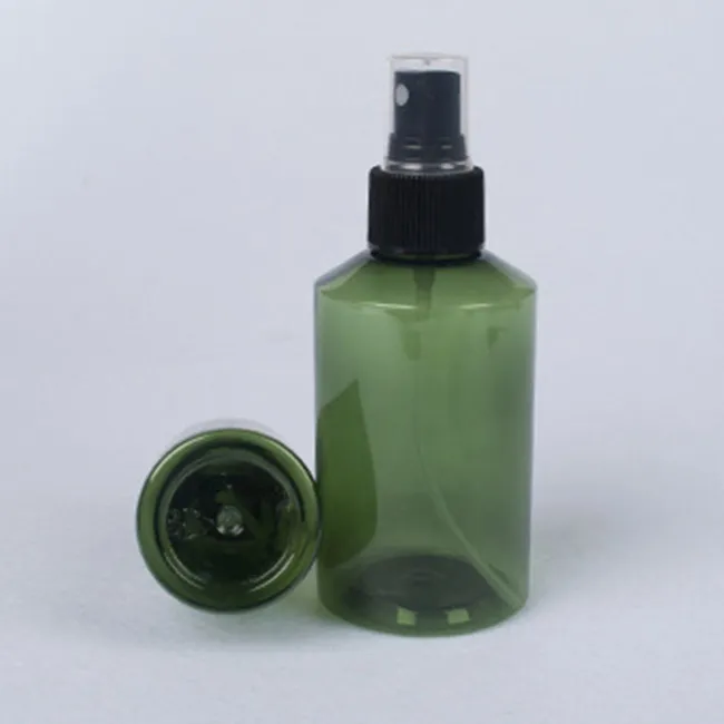 Hot Sale High Quality  50ml 200ml Dark Green Color Slant Shoulder Cosmetics Packaging  PET Spray Bottle