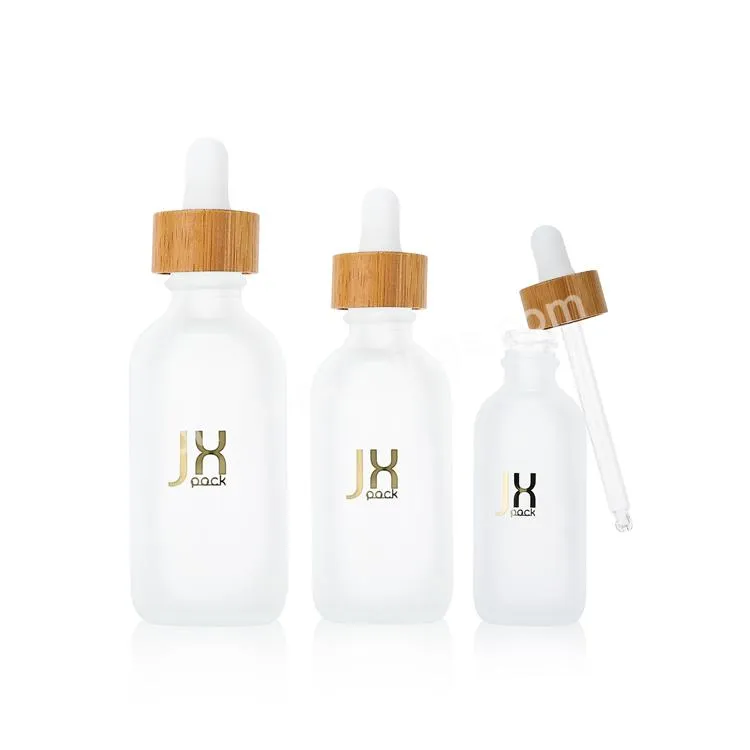 Hot Sale Luxury Customize 30ml Frosted Cosmetic Bottle Droppe Glass Bottle For Essential Oil With Bamboo Cap