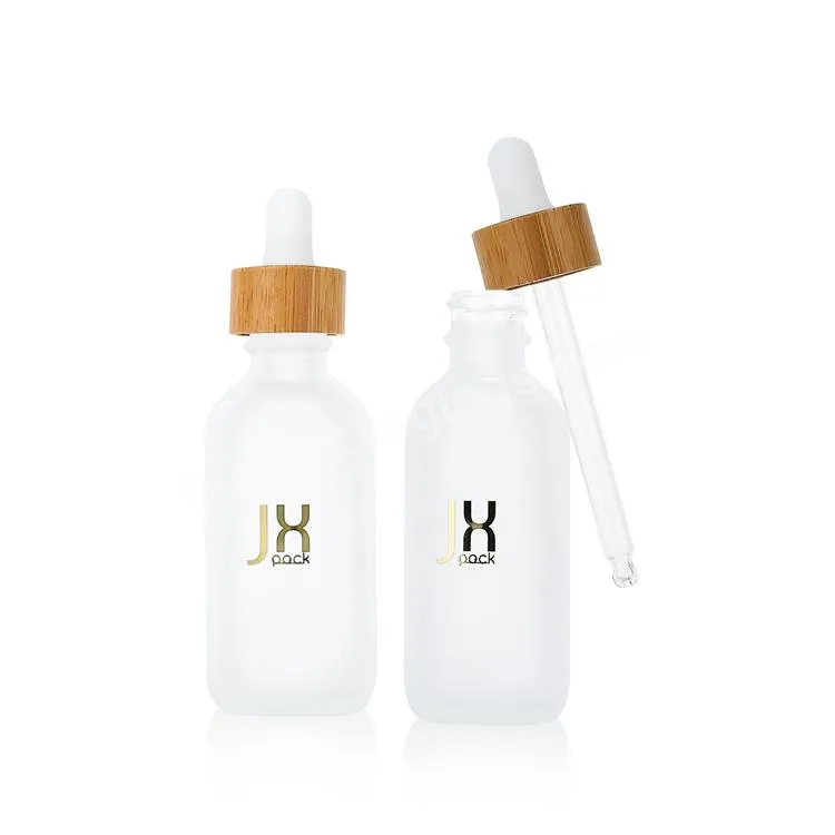 Hot Sale Luxury Customize 30ml Frosted Cosmetic Bottle Droppe Glass Bottle For Essential Oil With Bamboo Cap