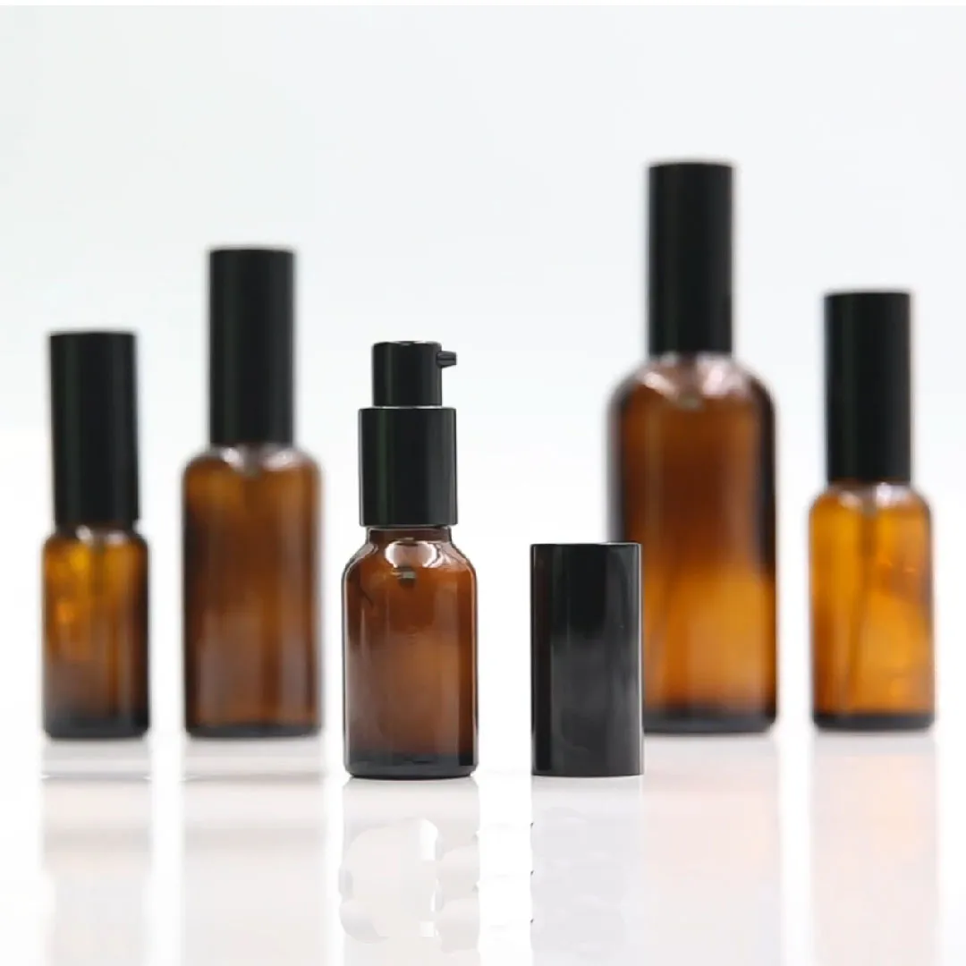 Hot Sale  Matte Black Glass Essential Oil Multi Size Mist Spray Bottles Frosted Black Glass Bottle With Aluminum Sprayer Cap