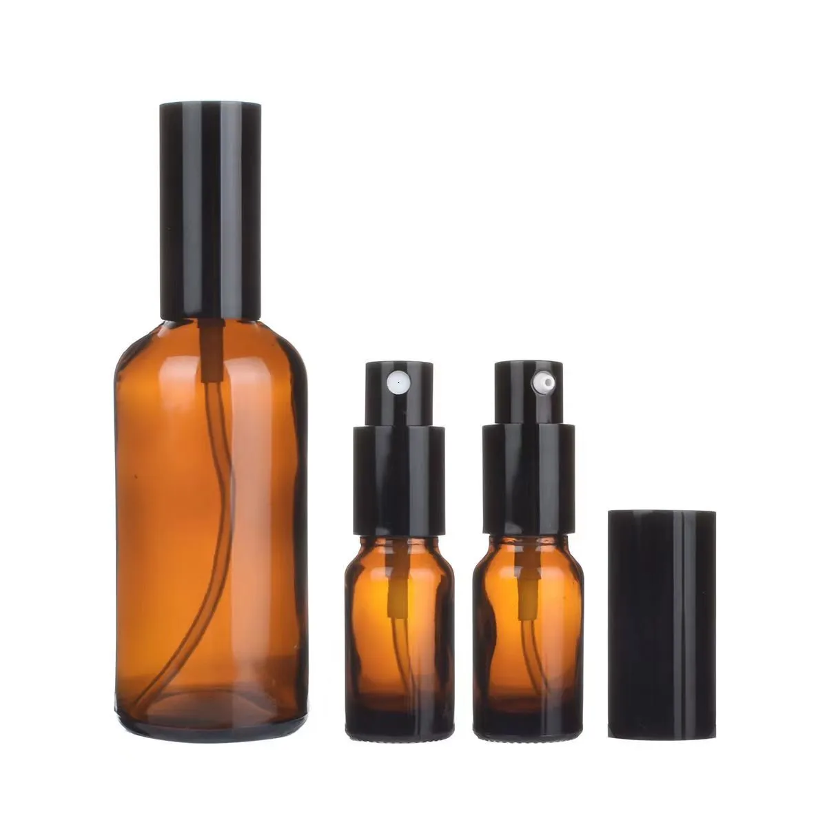 Hot Sale  Matte Black Glass Essential Oil Multi Size Mist Spray Bottles Frosted Black Glass Bottle With Aluminum Sprayer Cap