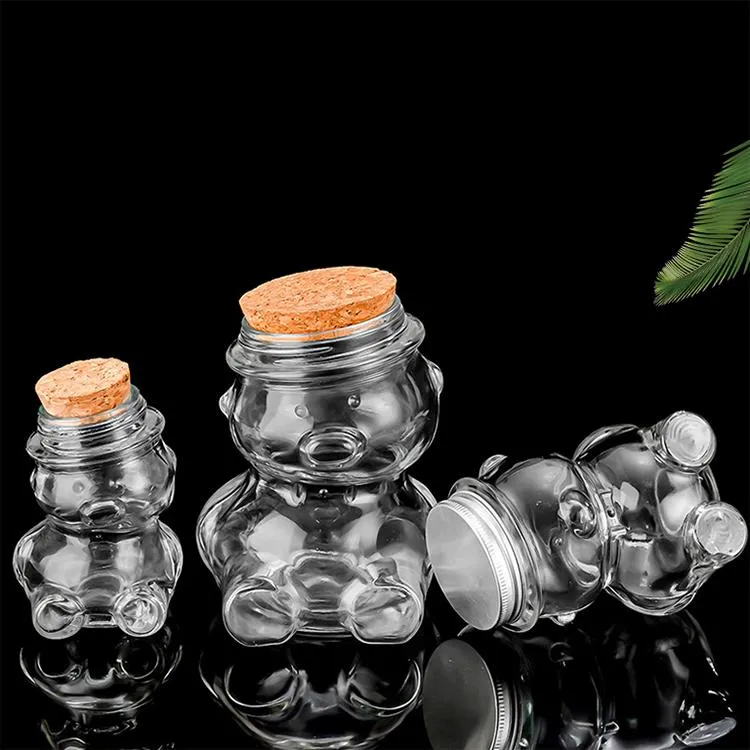 Hot Sale New Creative Cartoon Candy Can With Crooked Head Bear Shape 80ml Storage Glass Bottle