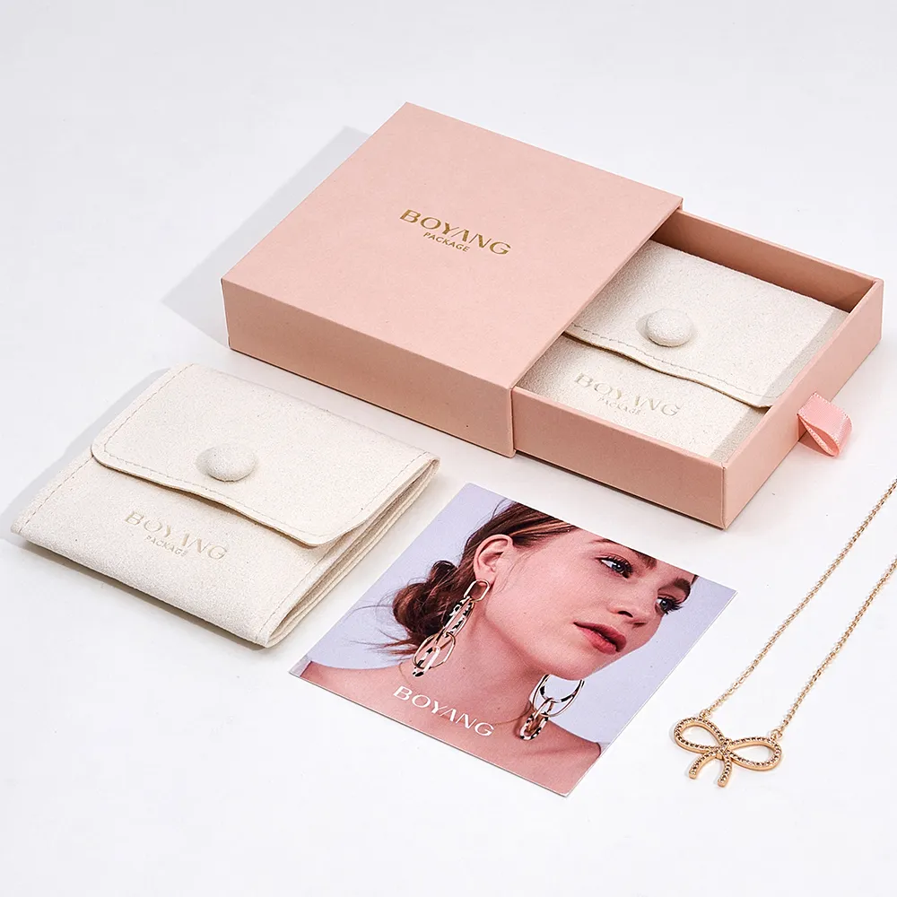 Hot Sale Pink Jewelry Box Earrings Necklace Bracelet Display Gift Box Drawer Paper Jewelry Packaging Box