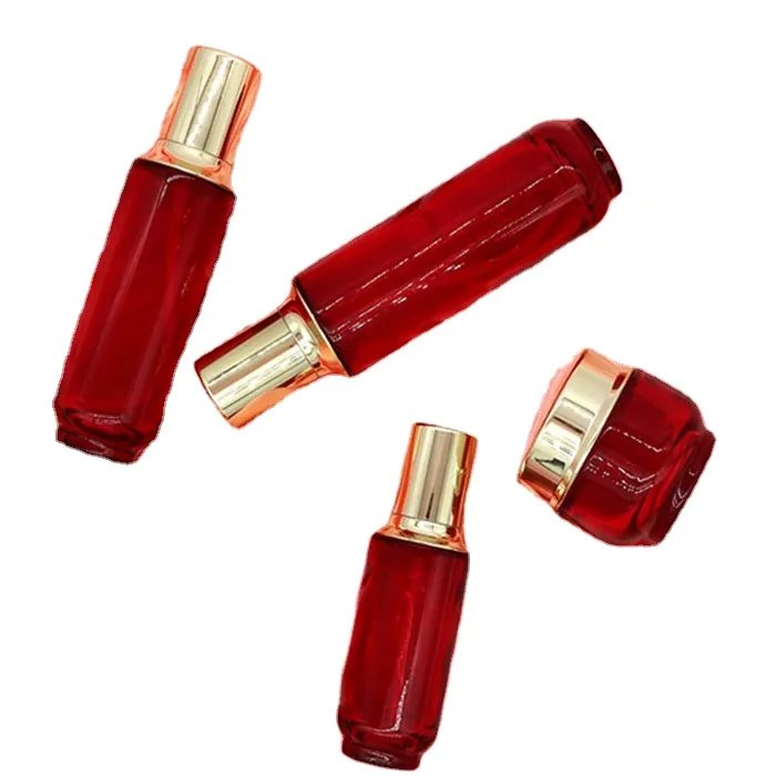 Hot Sale Red Color A Set Series 30g 50g Water Cream Lotion Skin Care Cosmetics Packaging Glass Bottle Jar