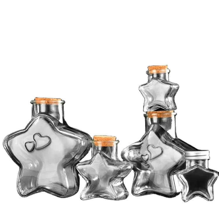 Hot Sale Wishing Bottle Five-pointed Star DIY Wooden Plug Decorative Ornaments Small Mouth Glass Bottle