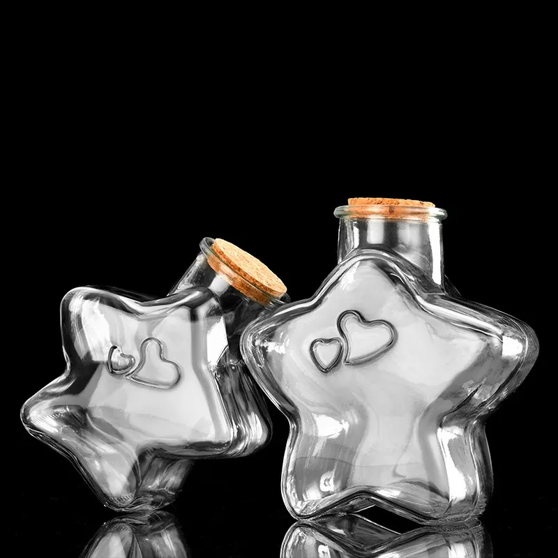 Hot Sale Wishing Bottle Five-pointed Star DIY Wooden Plug Decorative Ornaments Small Mouth Glass Bottle