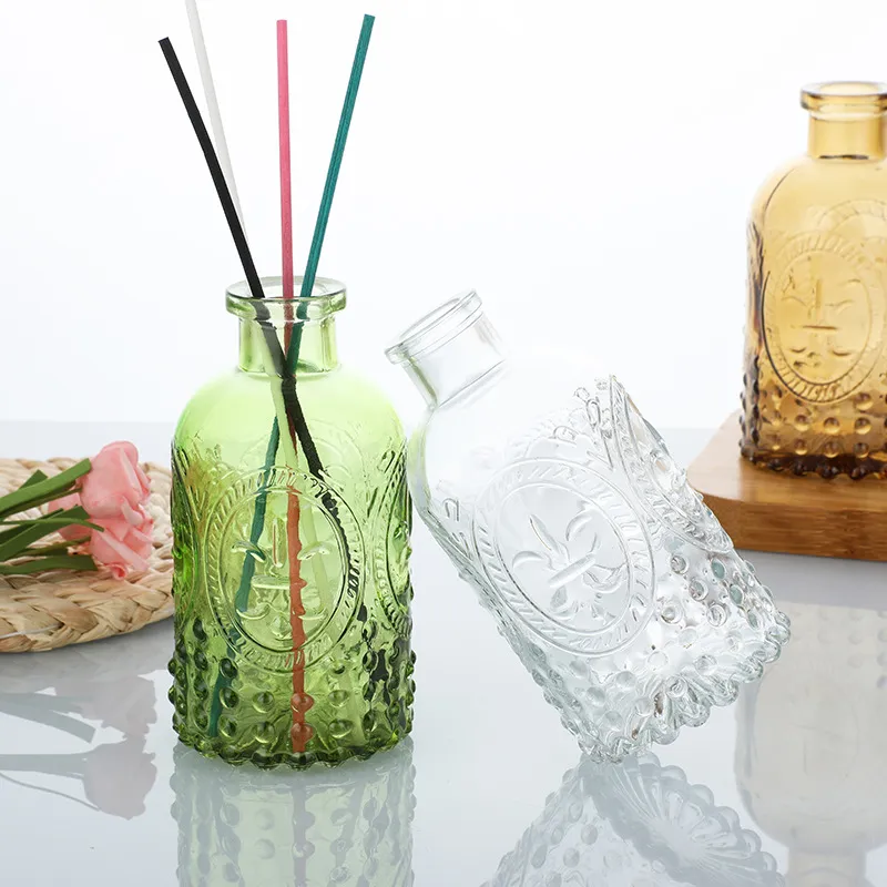 Hot SaleTransparent Embossed Aromatherapy Small Diameter Home Decoration Cheap Price Glass  Bottles