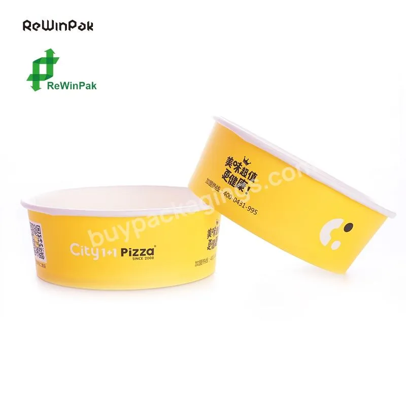 Hot Selling 750ml White Paper Bowl With 150mm Lid Customized Printing Disposable Paper Salad Bowl