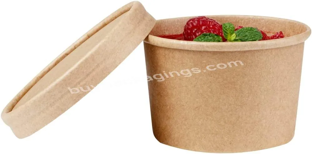 Hot Selling 8oz Paper Soup Containers With Lids Or Disposable Kraft Paper Food Cups For Yogurt,Ice Cream