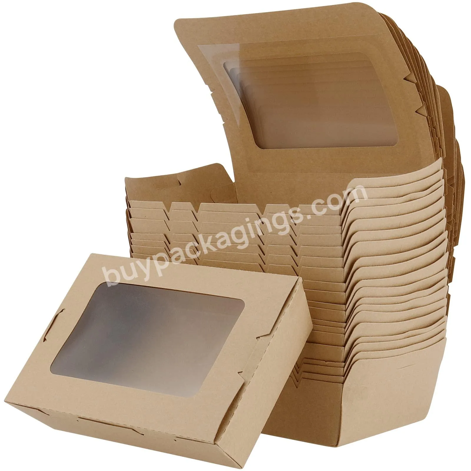 Hot Selling Brown Kraft Paper Take Out Food Lunch Boxes Paper Food Box With Window Cupcake