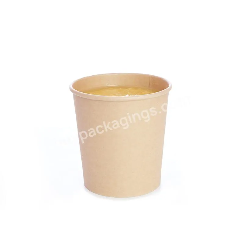 Hot Selling Disposable Kraft Paper Soup Bowl With Paper Lid Snacks Noodle Takeaway Packaging Soup Cup With Double Layers Lid