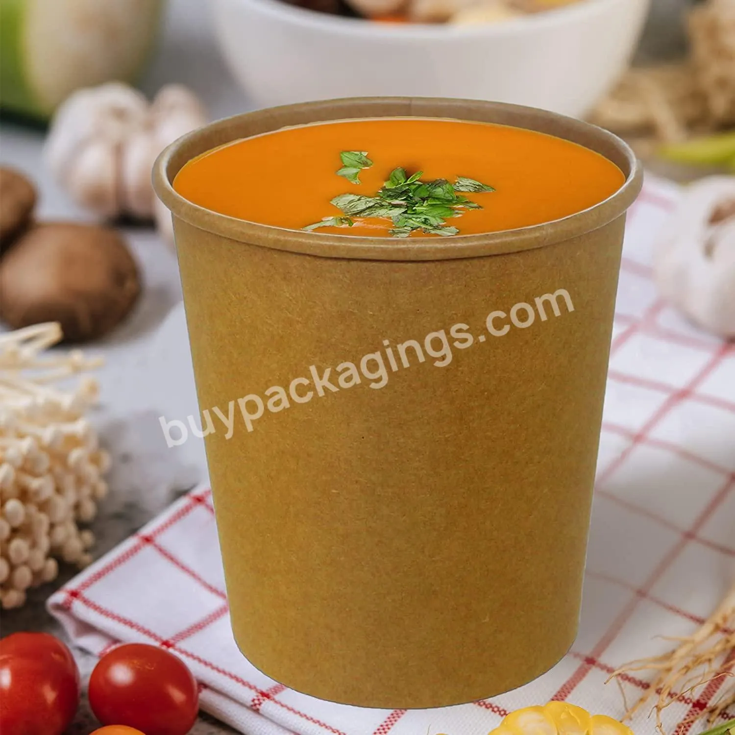 Hot Selling Disposable Leak Resistant And Greaseproof Paper Soup Bowl With Double Layers Paper Lid