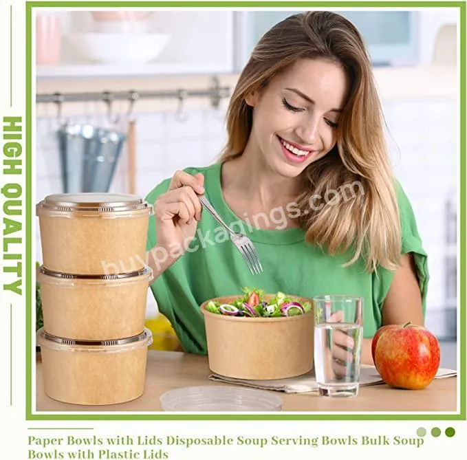 Hot Selling Disposable Salad Bowl Wholesale Round Paper Bowl 500ml/750ml/1000ml/1300ml With Clear Pet Lid