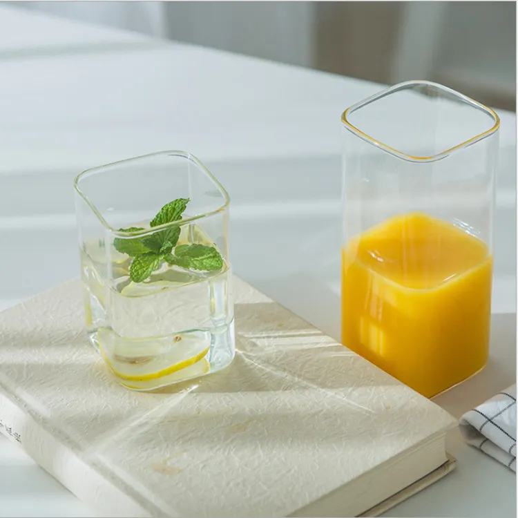 Hot Selling High Borosilicate Glass Mug 200ml 400ml 500ml Square Shaped Clear Glass Cups For Beverage