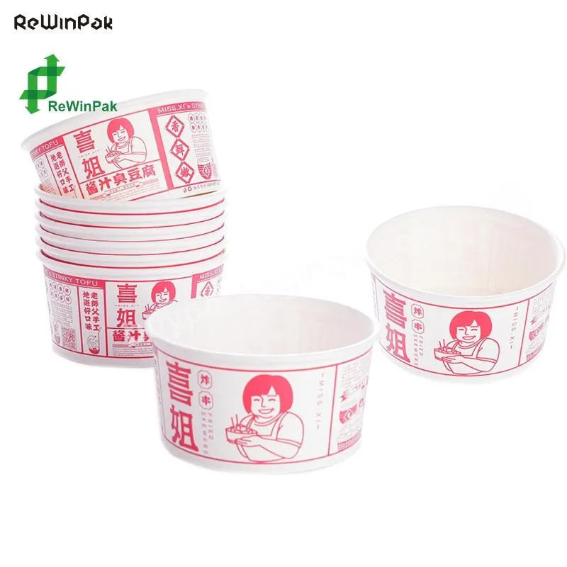 Hot Selling In Europe 500ml Ramen Paper Bowl With Customized Printing Logo Disposable Paper Round Bowl With Lid