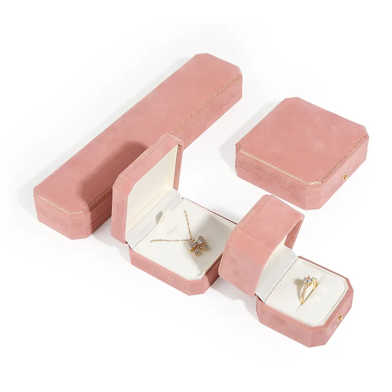 Hot Selling Luxury Jewelry Box Pendant Earrings Bracelet Ring Necklace Gift Boxes Cases Pink Wedding Velvet Jewelry Box