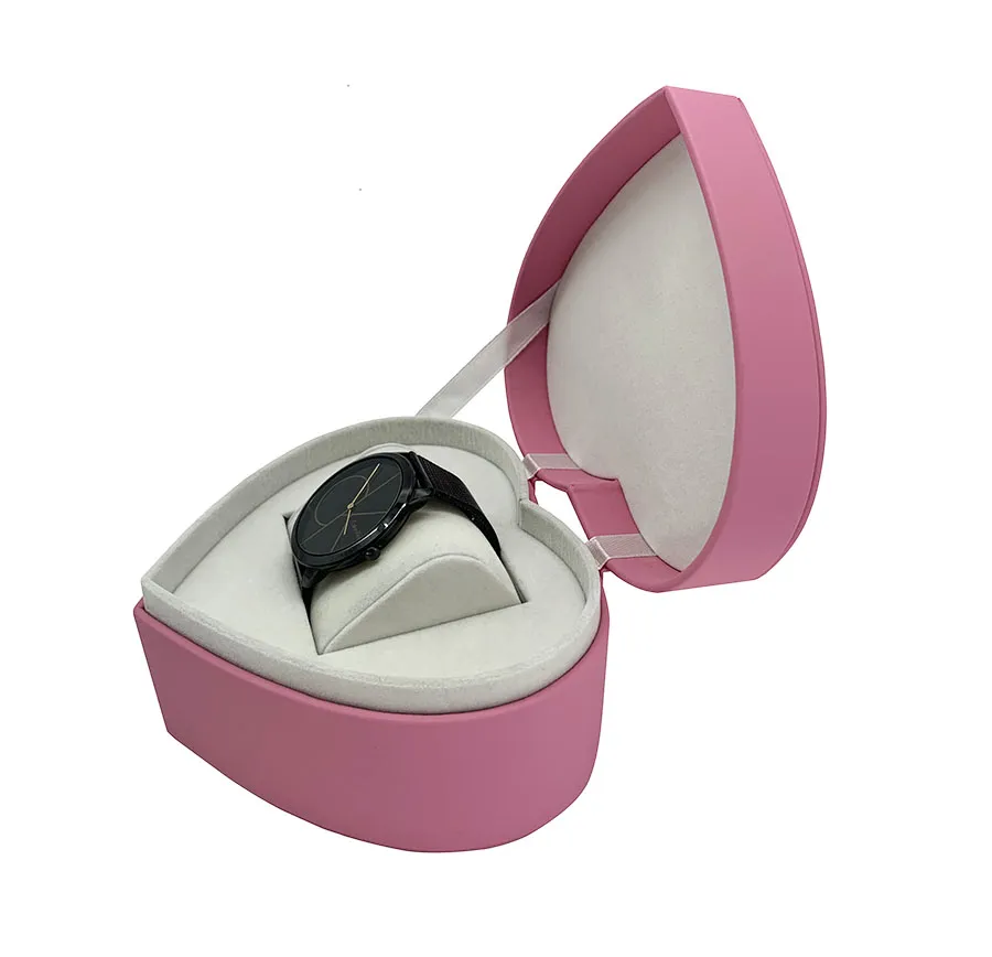 Hot selling pink Pu leather heart-shaped watch box