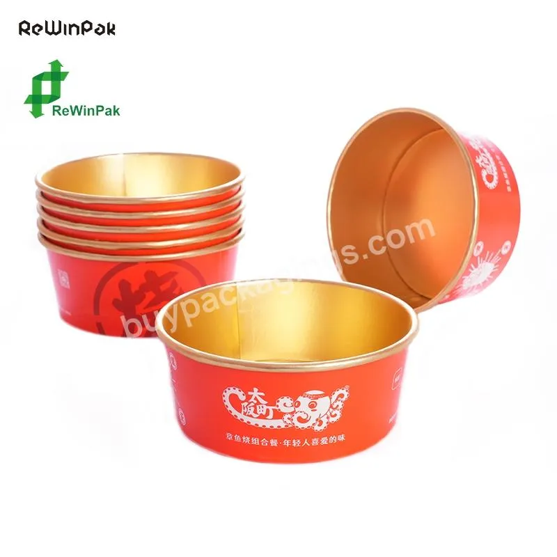 Hot Selling Take Out Container Custom Disposable Gold Foil Paper Bowl Kraft Salad Bowl With Lid