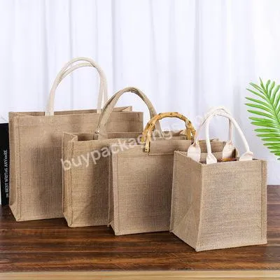 In Stock Jute Shopping Tote Oem Eco Friendly Blank Canvas Jute Burlap Tote Bags Strong Cotton Jute Bag