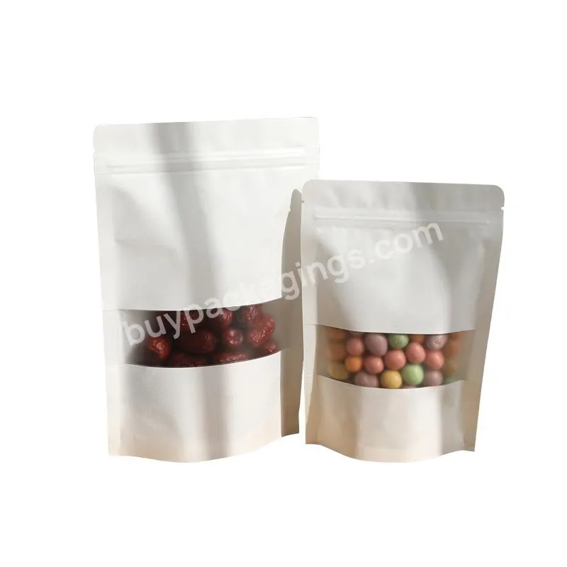 Instock Kraft Paper Bag With Clear Window And Zipper For Food/nut/snack