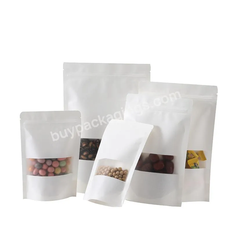 Instock Kraft Paper Bag With Clear Window And Zipper For Food/nut/snack