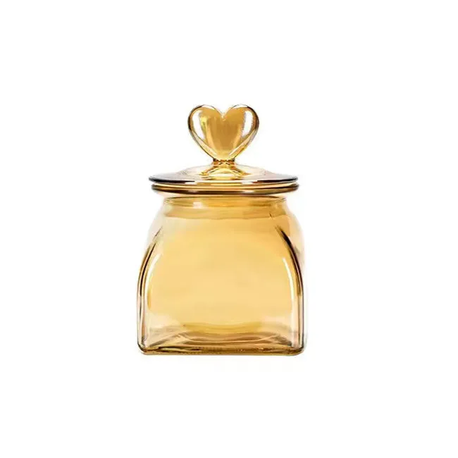 Irregular 2000ml Transparent Amber Food Glass Jars Candy Jar For Sale