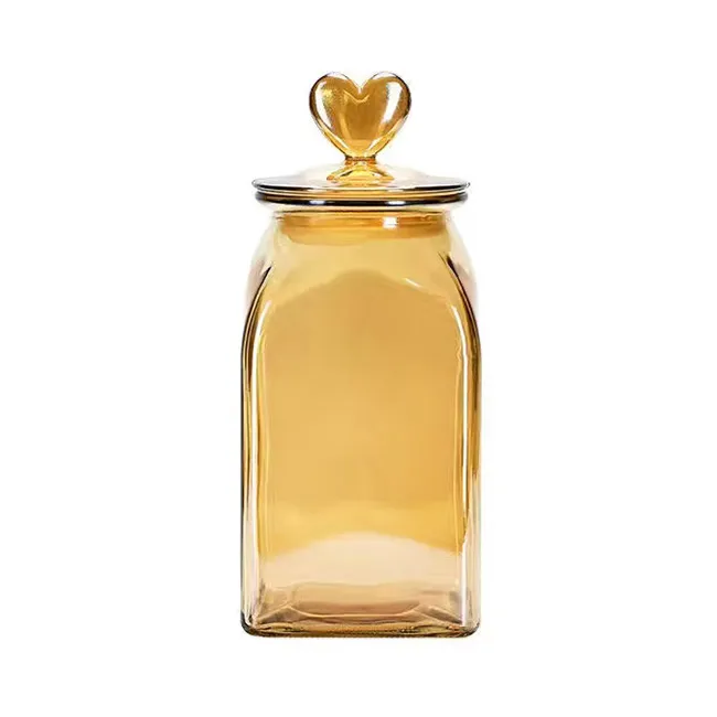 Irregular 2000ml Transparent Amber Food Glass Jars Candy Jar For Sale