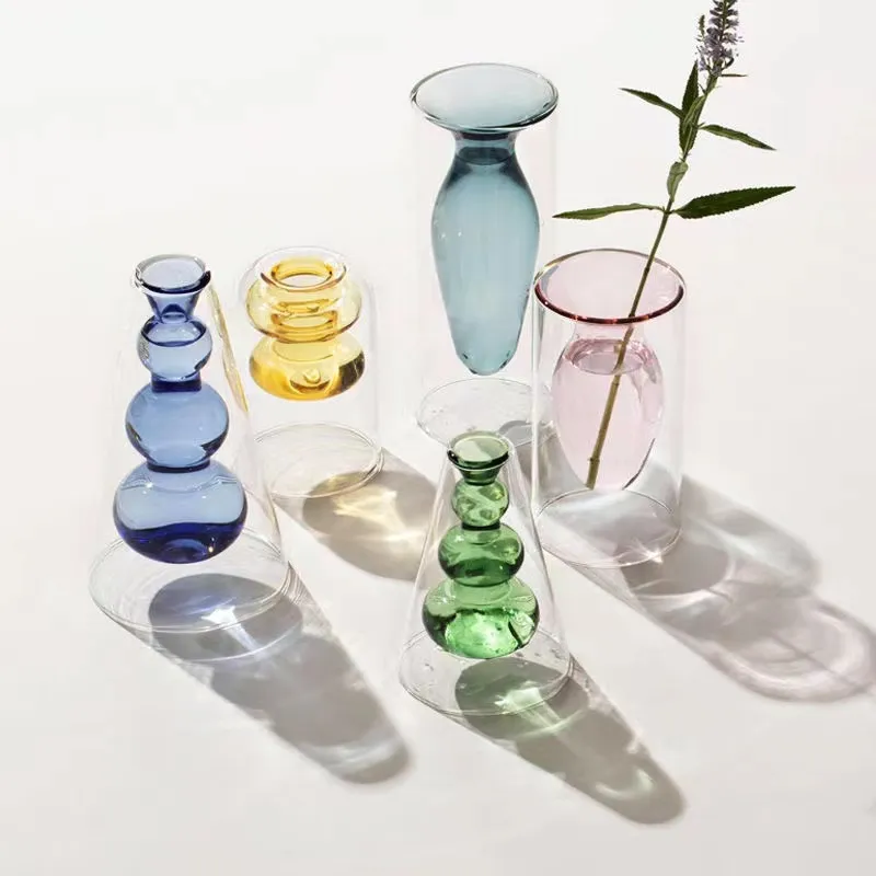 Irregular Glass Vase Creative Color Glass Vase for Living Room Decoration