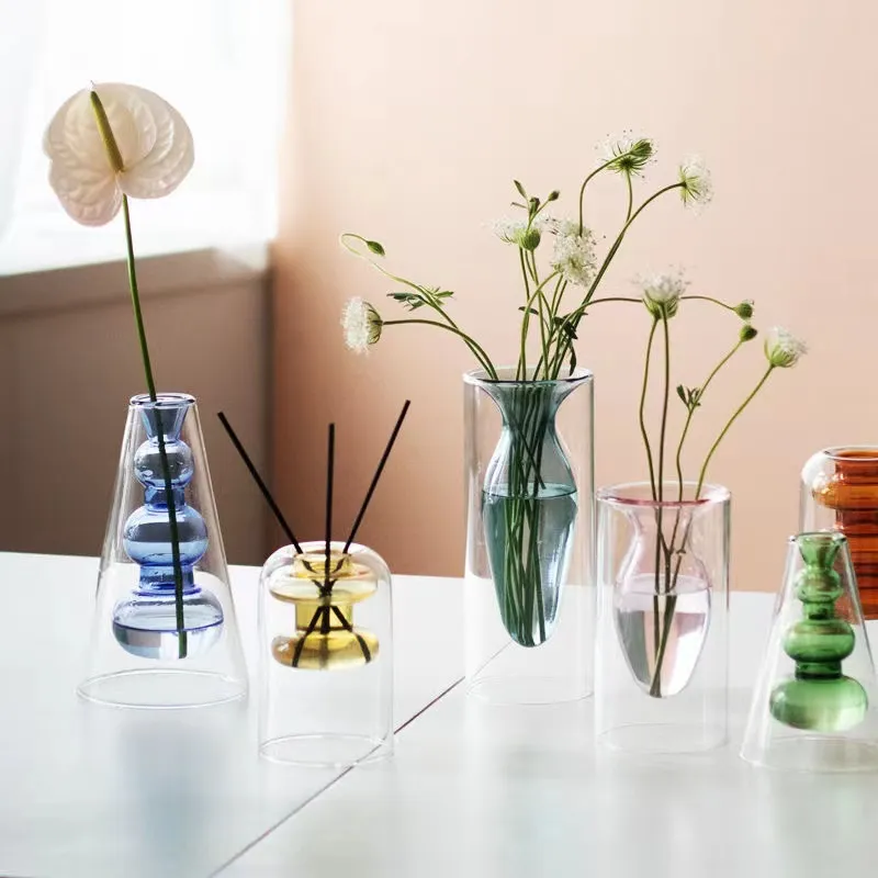 Irregular Glass Vase Creative Color Glass Vase for Living Room Decoration