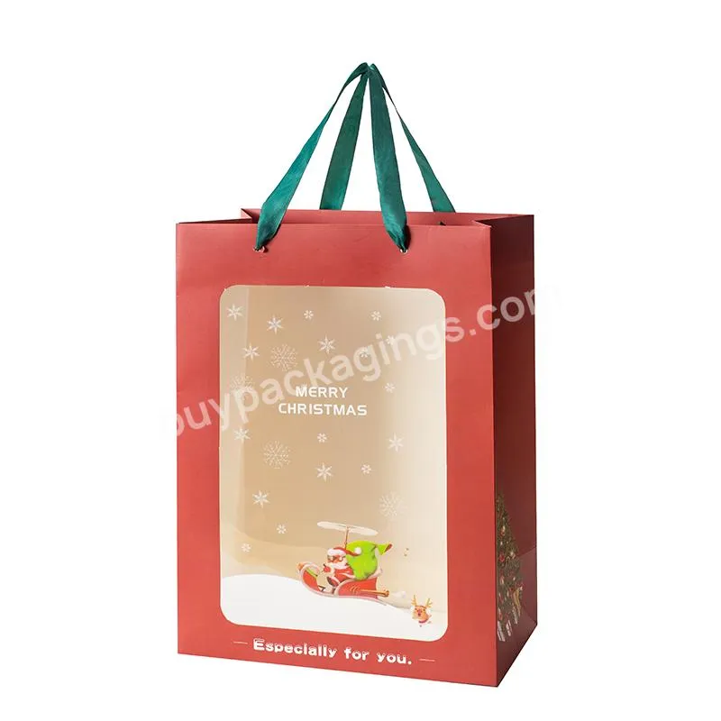 Jaywood Christmas Gift Bag Flower Tote Christmas Transparent Window Gift Bag Christmas Eve Apple Gift Paper Bag Wholesale