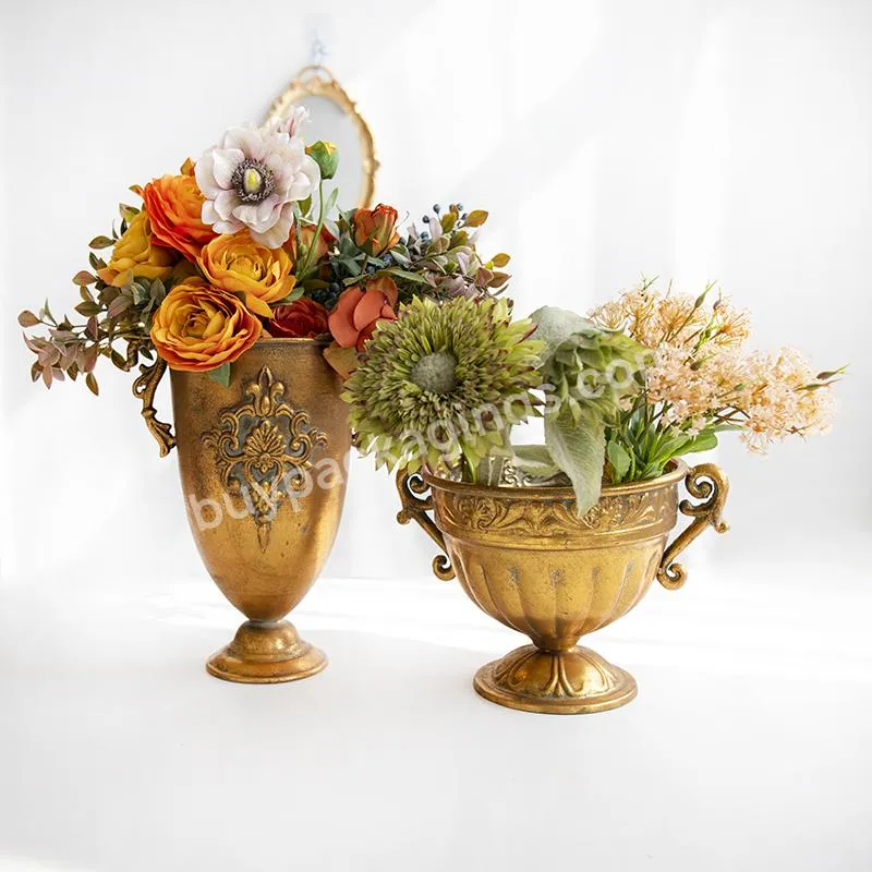 Jaywood European Retro Gold Goblet Vase Metal Iron Table Flower Arrangement Flowerspot For Home Wedding Interior Decoration