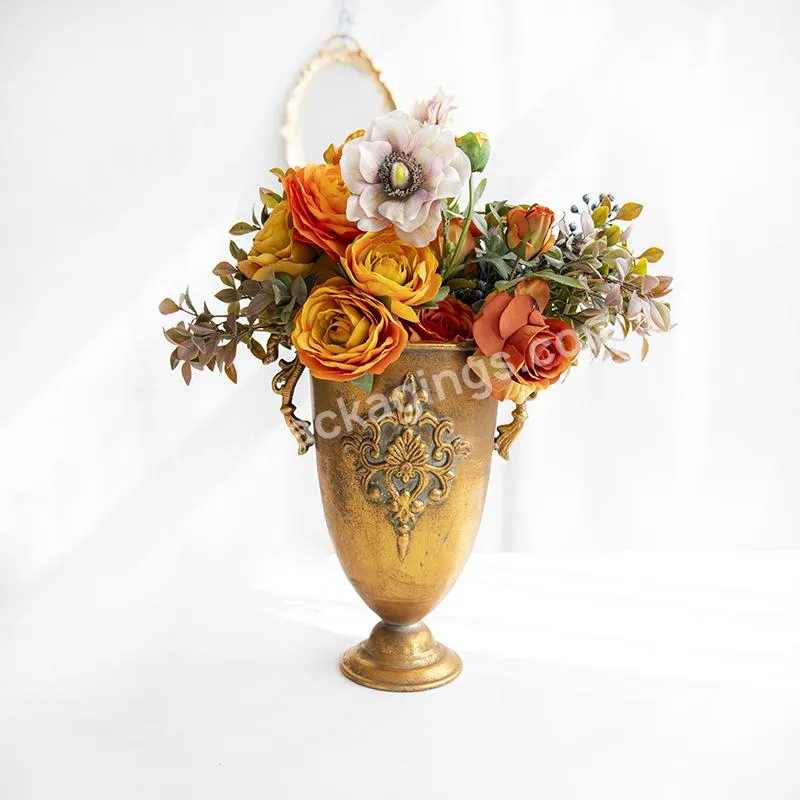 Jaywood European Retro Gold Goblet Vase Metal Iron Table Flower Arrangement Flowerspot For Home Wedding Interior Decoration