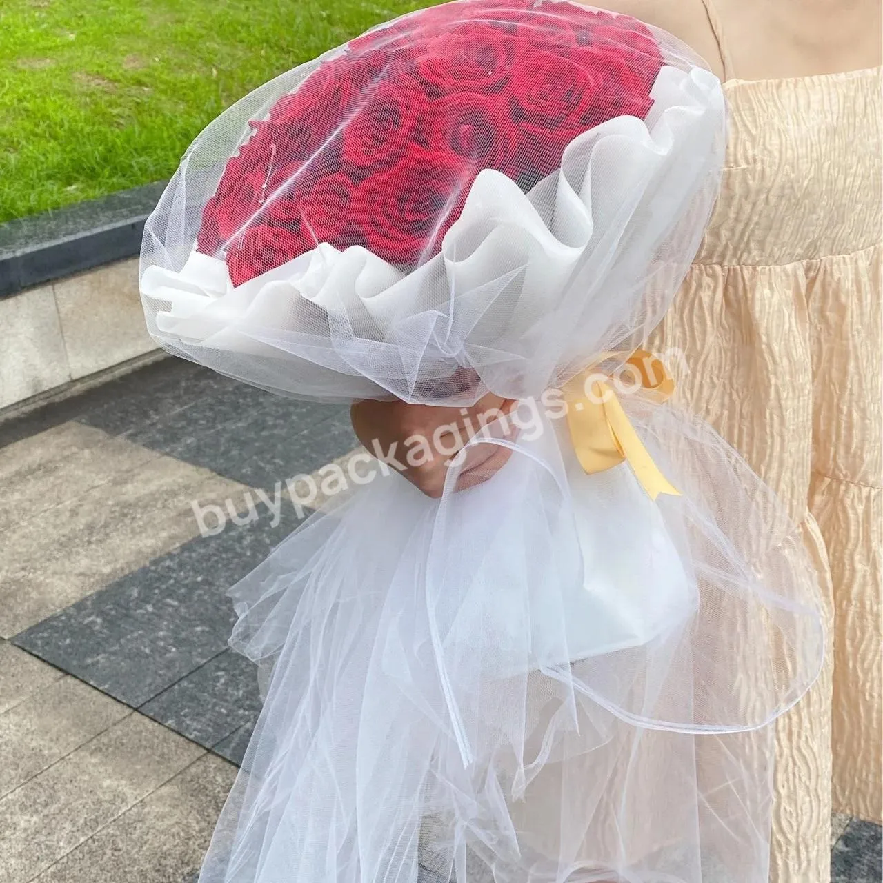 Jaywood Long Wedding Veil Flower Wrapping Gift Packaging Polyester Yarn Net Fabric Bouquet Material Paper Mesh Roll