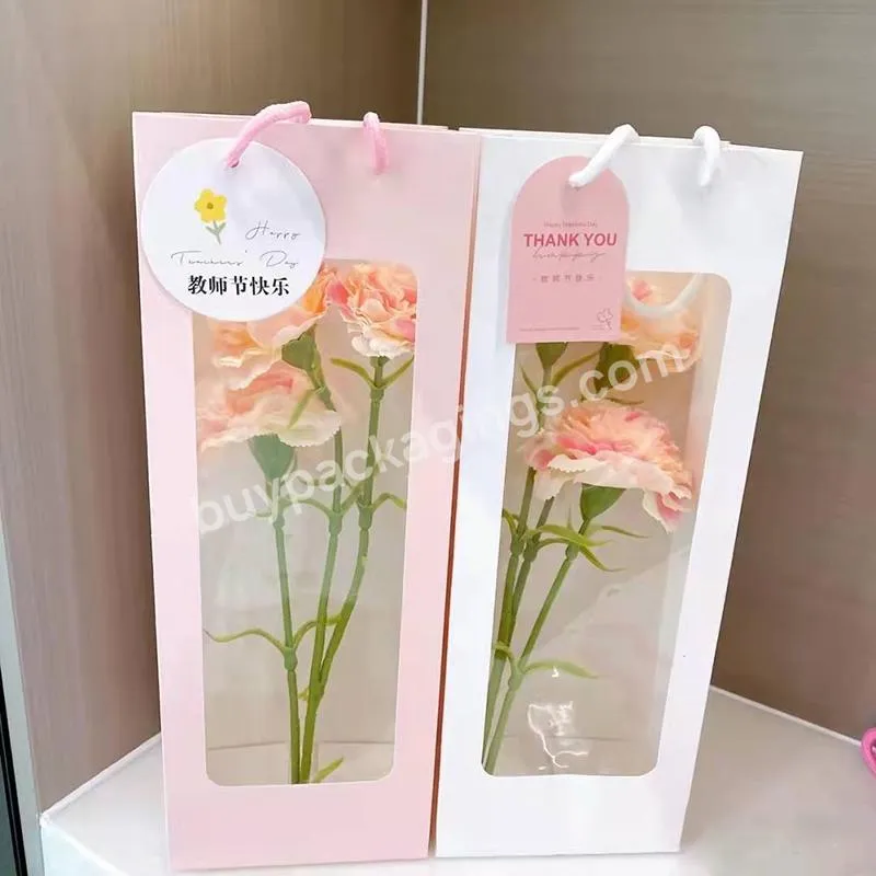 Jaywood New Arrival Wine Paper Bag Flower Transparent Window Waterproof Paper Bag With Your Own Logo