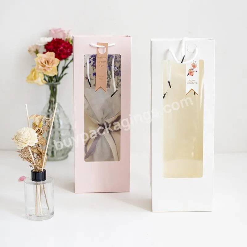 Jaywood New Arrival Wine Paper Bag Flower Transparent Window Waterproof Paper Bag With Your Own Logo