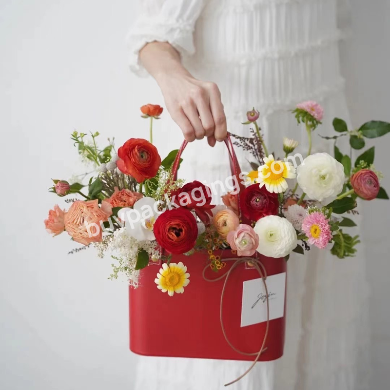 Jaywood New Design Luxury Flower Leather Bag Gift Dried Flower Portable Bags Fresh Bouquet Packaging Flower Bag