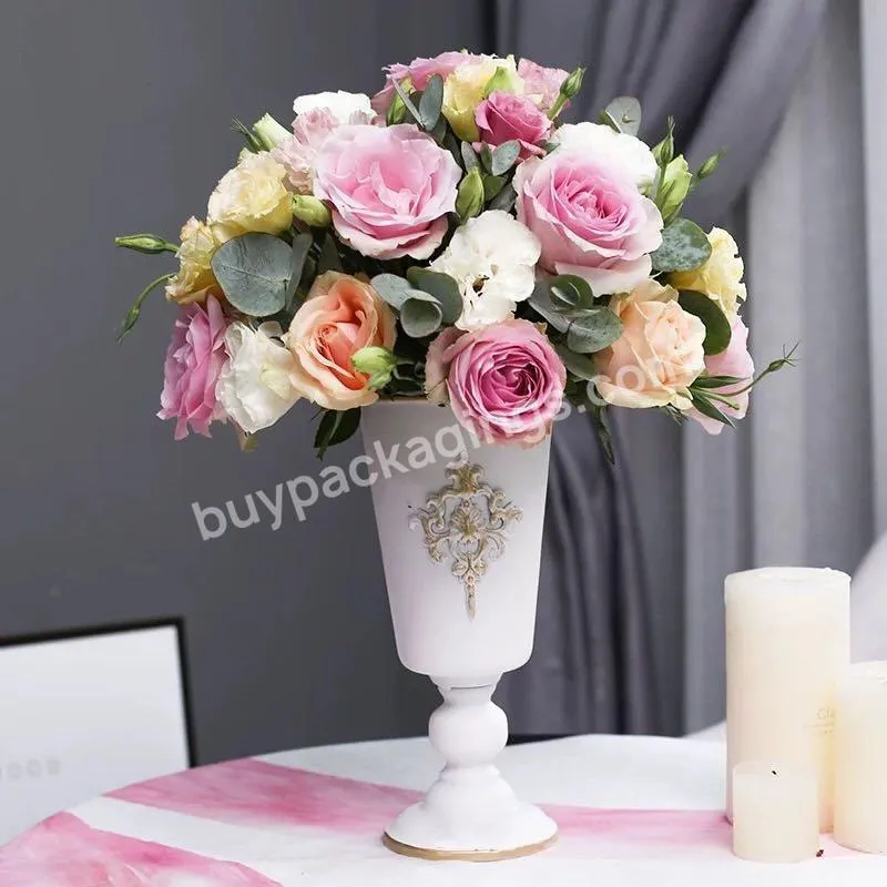 Jaywood White Gold Metal Wrought Iron Flower Vase Wedding Banquet Photography Ornament Decorative Props