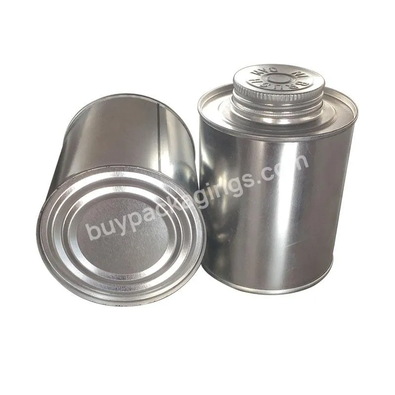 Jt 16oz Or 1 Pint Empty Metal Round Screw Neck End Tin Can With Dauber Ball Lid For Pvc/cpvc Cement Packaging