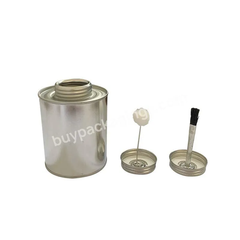 Jt 16oz Or 1 Pint Empty Metal Round Screw Neck End Tin Can With Dauber Ball Lid For Pvc/cpvc Cement Packaging