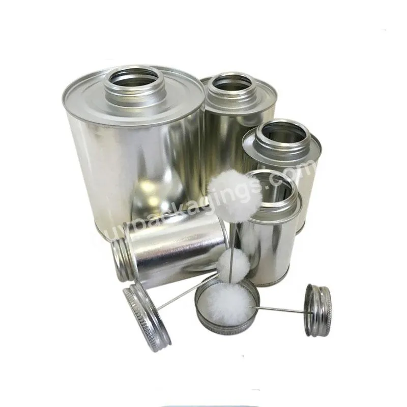 Jt Empty Metal Tin Can 2oz Round Screw Top Neck End Tin Can With Brush Lid For Tire Repair Glue Packaging