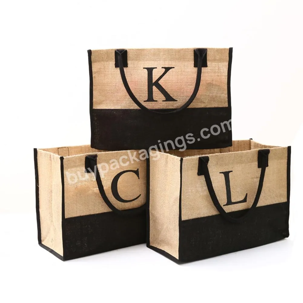 Jute Burlap Tote Printing Lotus Large Reusable Grocery Bags With Handles Women Shopping Bag Beach Travel Storage Organizer