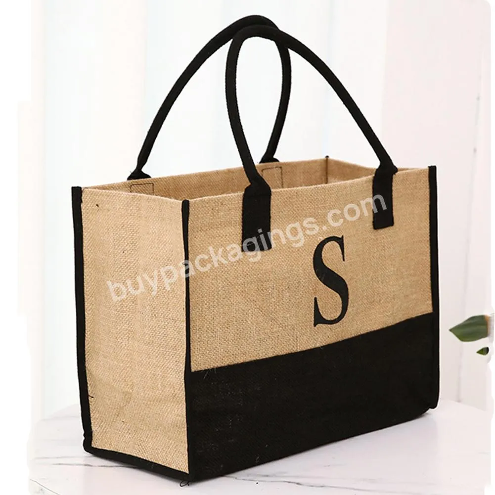 Jute Burlap Tote Printing Lotus Large Reusable Grocery Bags With Handles Women Shopping Bag Beach Travel Storage Organizer