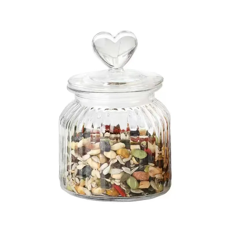 Kitchen 650ml950ml1350ml Round Shape Glass Lids Clear Glass Food Storage Jar