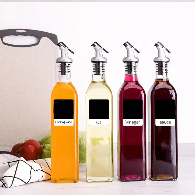 Kitchen Cooking Glass Cruet Set 500ml Oil Container Carafe Olive Oil Vinegar Clear Dispenser Glass Bottle