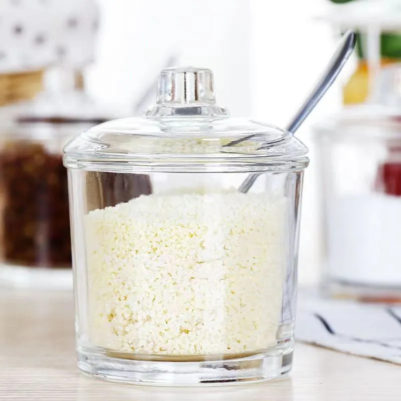 Kitchen Glass Sugar Salt Spice Bottle Jars Glass Seasoning Bottle Container Jar With Stainless Steel Spoon